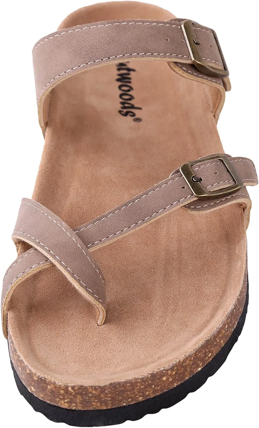 Outwoods Women's Bork-30 Vegan Leather Slide On Toe Loop Sandals