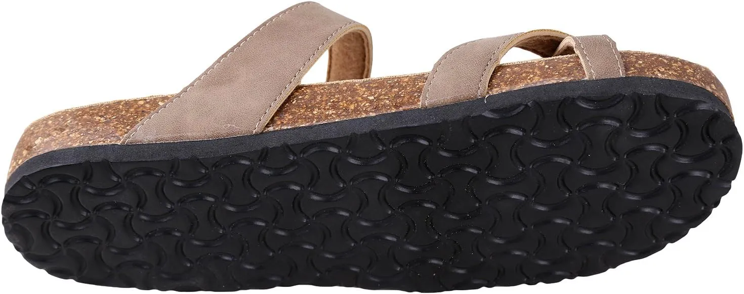 Outwoods Women's Bork-30 Vegan Leather Slide On Toe Loop Sandals
