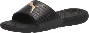 PUMA Women's Cool Cat Slide Sandal, Black/Team Gold, 12