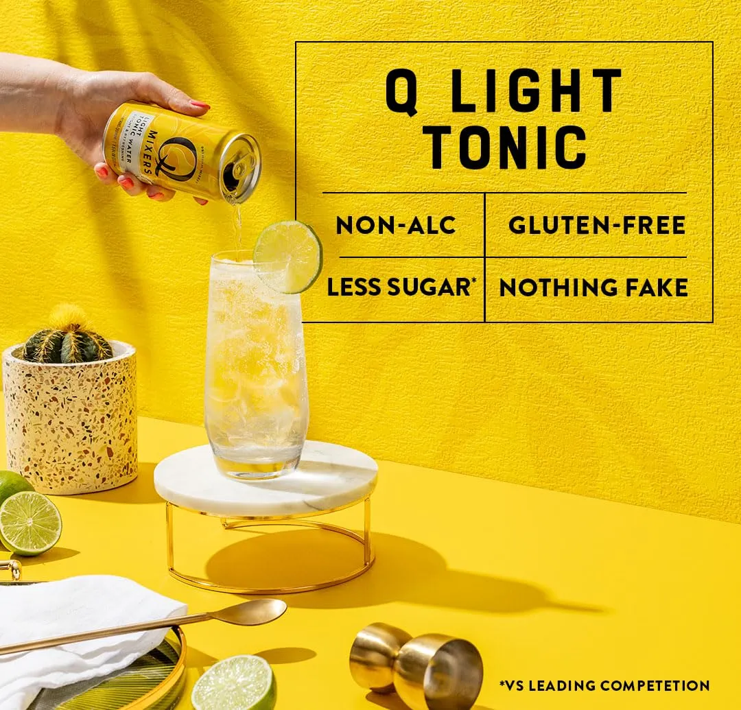 Q LIGHT TONIC WATER with Real Quinine & Organic Agave - Ideal for Cocktails & Mocktails - Made with Real Ingredients, Perfectly Carbonated, & Less Sweet - 20 Calories per Can - 7.5 Fl Oz (Pack of 24)