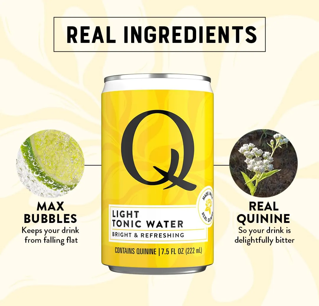 Q LIGHT TONIC WATER with Real Quinine & Organic Agave - Ideal for Cocktails & Mocktails - Made with Real Ingredients, Perfectly Carbonated, & Less Sweet - 20 Calories per Can - 7.5 Fl Oz (Pack of 24)