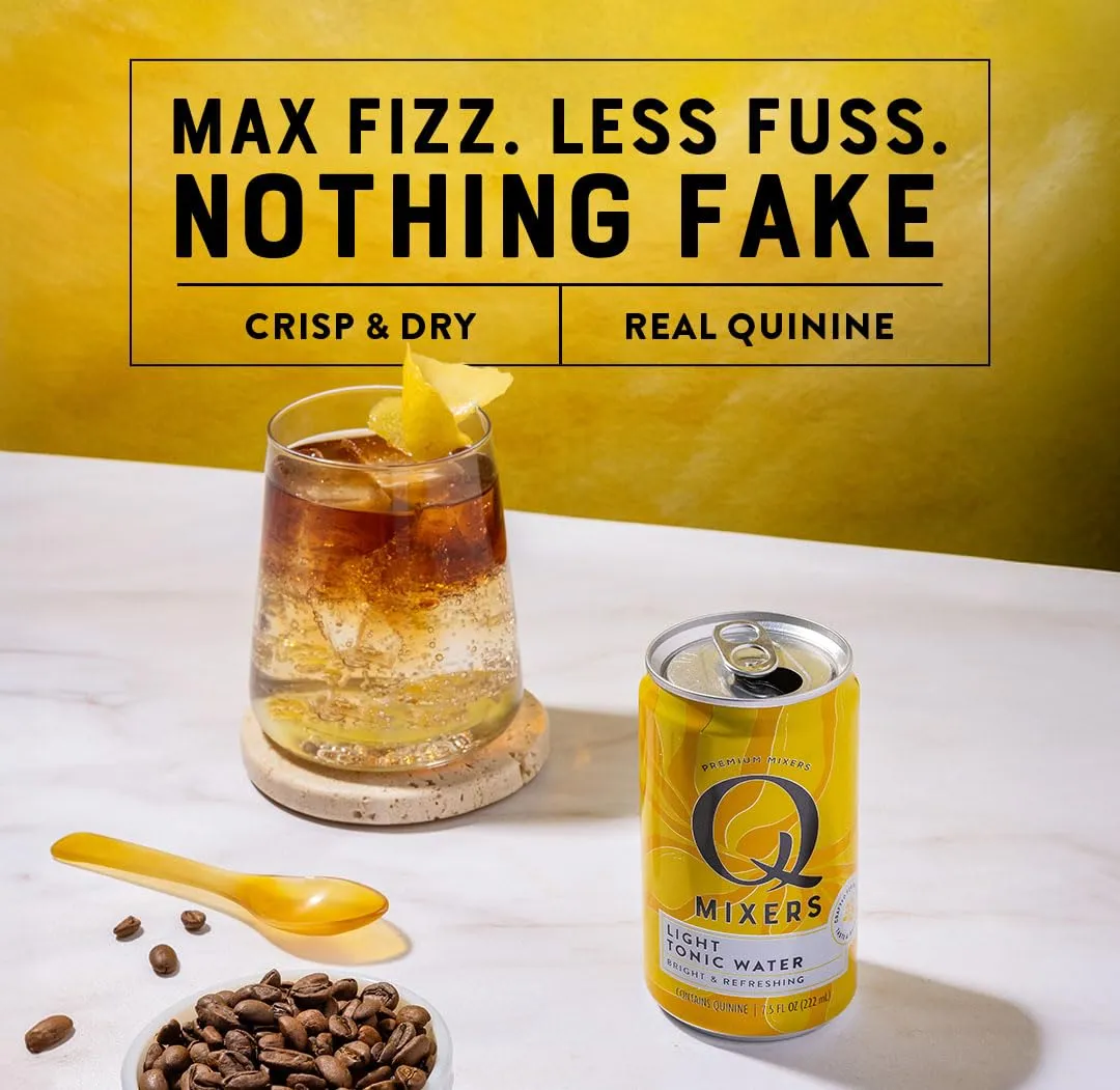 Q LIGHT TONIC WATER with Real Quinine & Organic Agave - Ideal for Cocktails & Mocktails - Made with Real Ingredients, Perfectly Carbonated, & Less Sweet - 20 Calories per Can - 7.5 Fl Oz (Pack of 24)