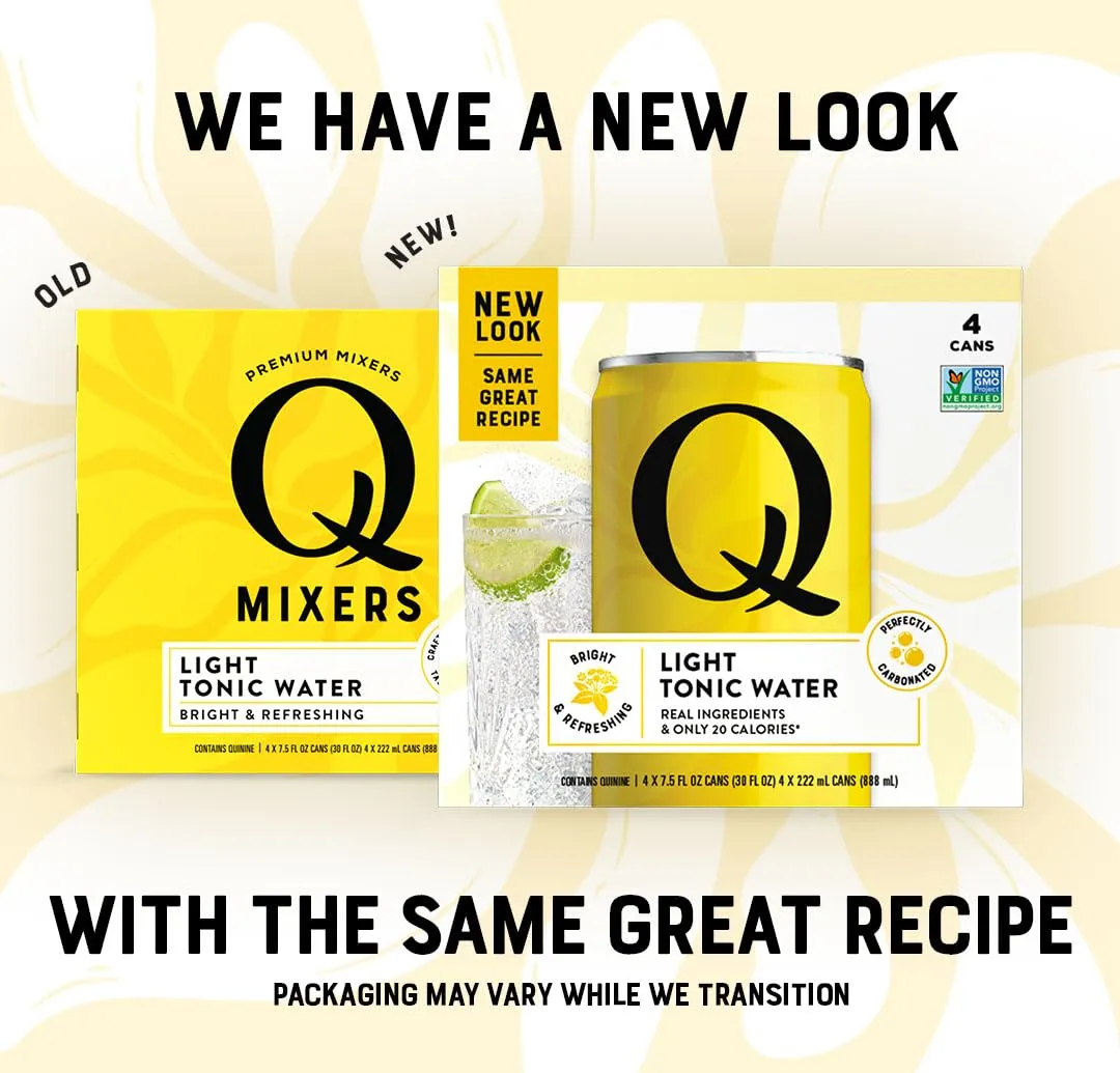 Q LIGHT TONIC WATER with Real Quinine & Organic Agave - Ideal for Cocktails & Mocktails - Made with Real Ingredients, Perfectly Carbonated, & Less Sweet - 20 Calories per Can - 7.5 Fl Oz (Pack of 24)