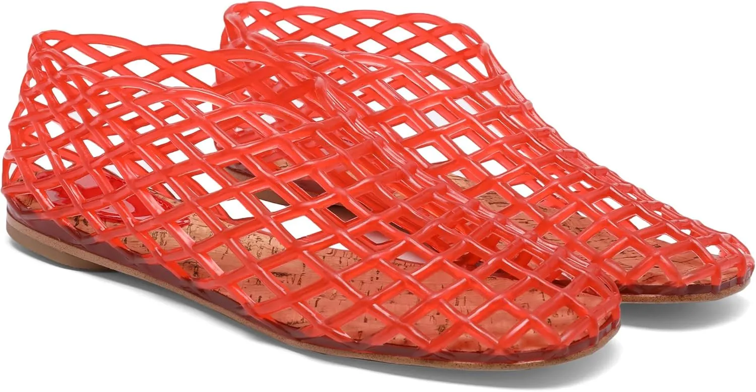 Red Jelly Mesh Ballet Flats for Women Adult Clear Hollow Jelly Sandals Beach Ballerina Jellies Shoes