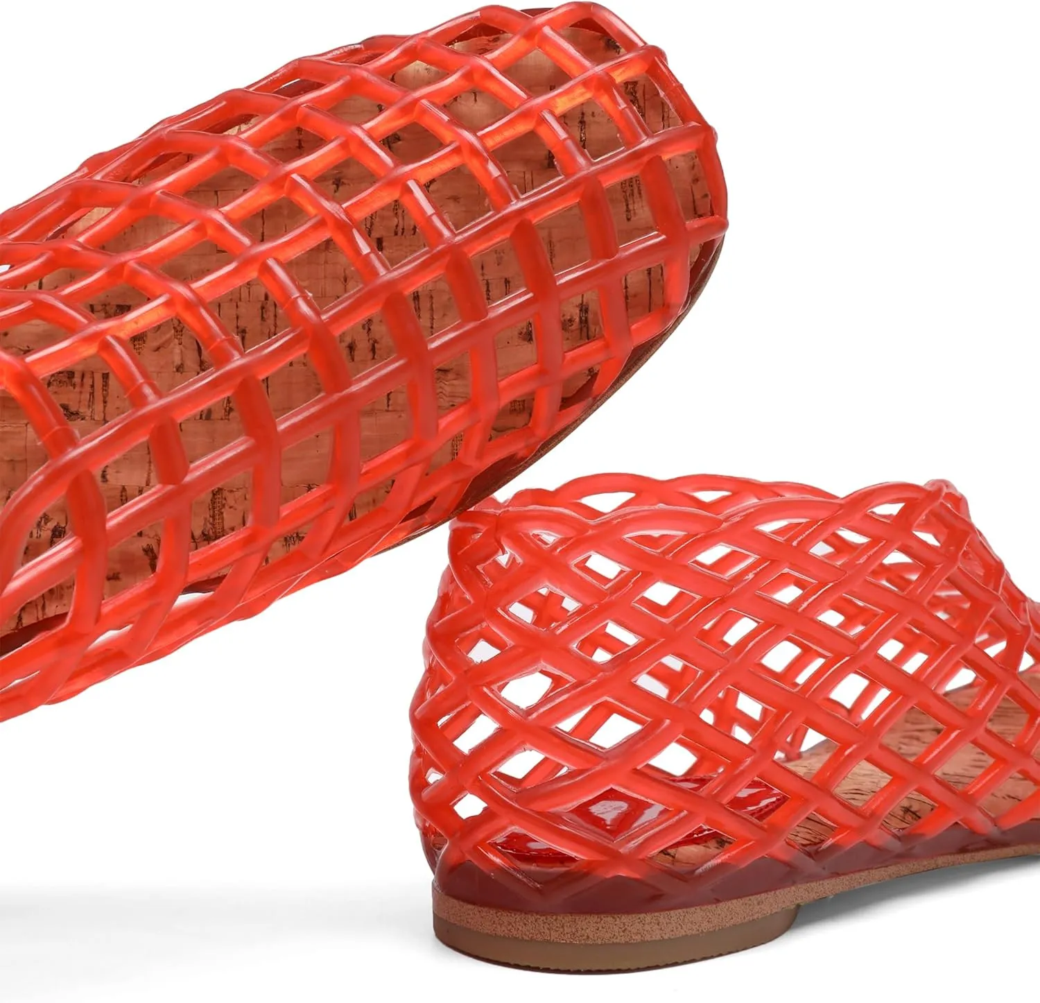 Red Jelly Mesh Ballet Flats for Women Adult Clear Hollow Jelly Sandals Beach Ballerina Jellies Shoes