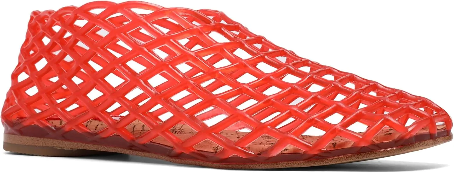Red Jelly Mesh Ballet Flats for Women Adult Clear Hollow Jelly Sandals Beach Ballerina Jellies Shoes