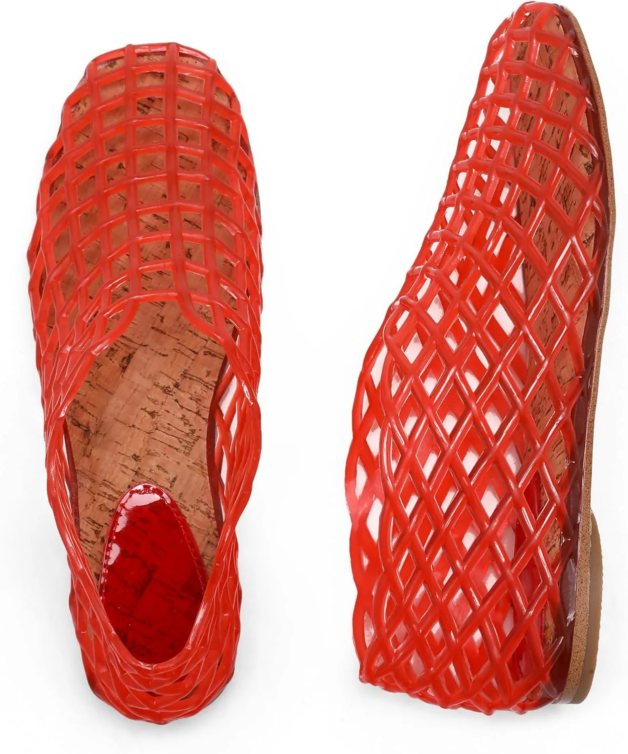 Red Jelly Mesh Ballet Flats for Women Adult Clear Hollow Jelly Sandals Beach Ballerina Jellies Shoes