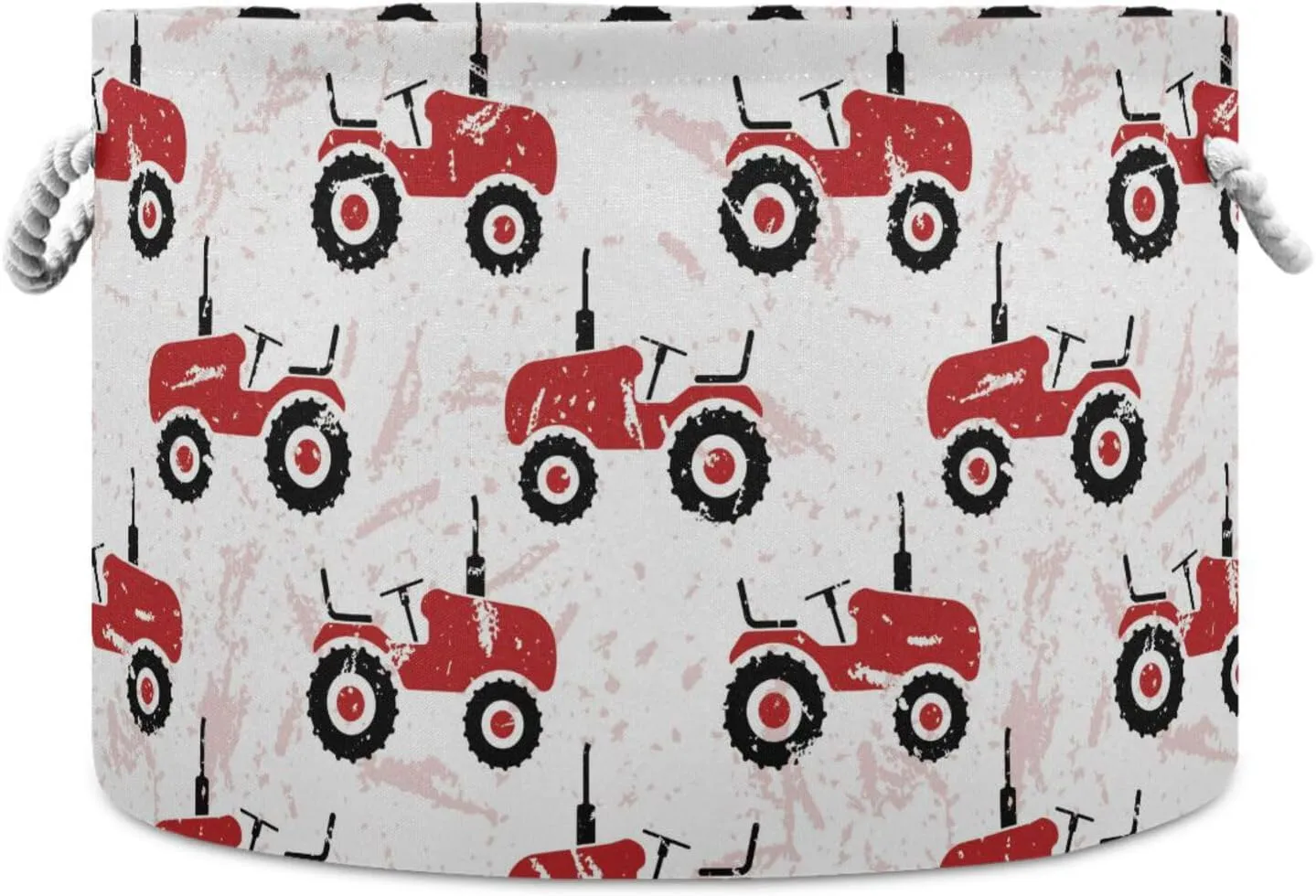 Red Old Wheeled Tractors Round Collapsible Waterproof Storage Bin with Sturdy Handle Decorations for Gift Gift Toys