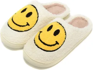 Retro Fuzzy Face Slippers for Women Men, Retro Soft Fluffy Warm Home Non-Slip Couple Style Casual Smile Face Slippers Indoor Outdoor Anti-Skid Warm Cozy Foam Slide Fuzzy Slides with Soft Memory Foam Shoes