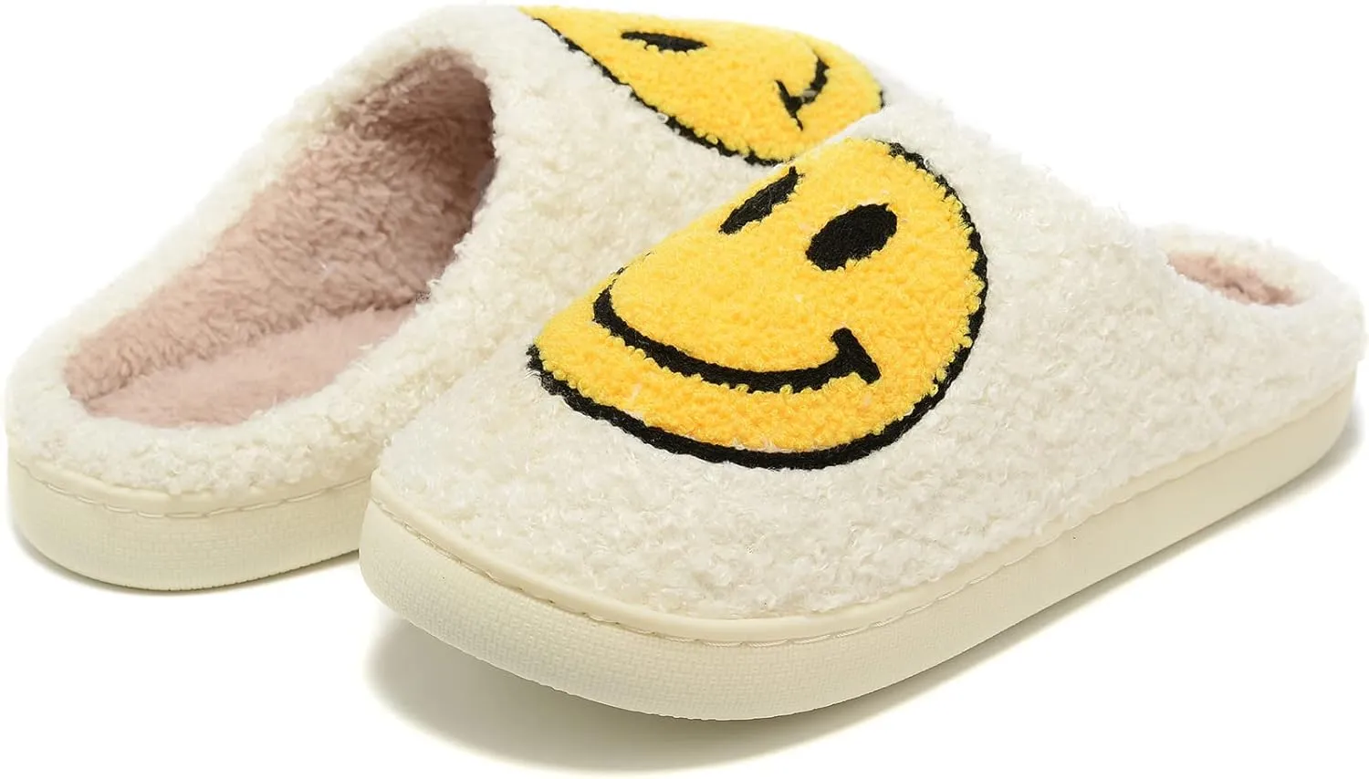 Retro Fuzzy Face Slippers for Women Men, Retro Soft Fluffy Warm Home Non-Slip Couple Style Casual Smile Face Slippers Indoor Outdoor Anti-Skid Warm Cozy Foam Slide Fuzzy Slides with Soft Memory Foam Shoes