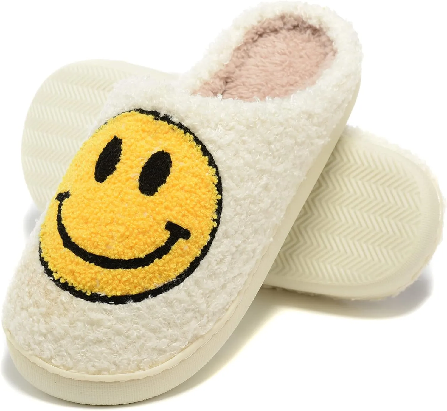 Retro Fuzzy Face Slippers for Women Men, Retro Soft Fluffy Warm Home Non-Slip Couple Style Casual Smile Face Slippers Indoor Outdoor Anti-Skid Warm Cozy Foam Slide Fuzzy Slides with Soft Memory Foam Shoes