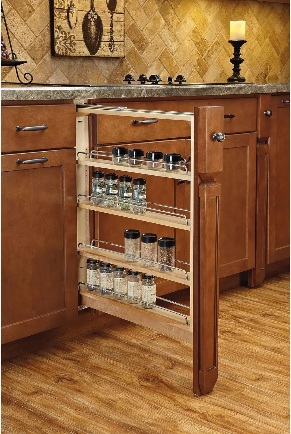 Rev-A-Shelf Base Filler Pullout Organizer Rack for Kitchen/Bathroom Cabinets w/Soft-Close, 3"
