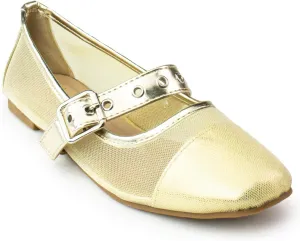 RF ROOM OF FASHION Women's Buckle Strap Mary Jane Mesh Ballet Flats