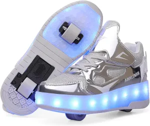 Roller Skate Shoes for Boys and Girls Kids LED Light Up Fashion Sneakers with Rechargeable and Detachable Wheels The Gift for Party Birthday Christmas Day