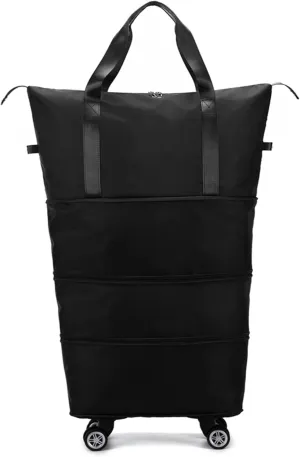 Rolling Duffle Bag with Removable Wheels - Expandable Water-Resistant Travel Bag 360° Spinner Gym Bag for Sports & Swimming Gear with Dry/Wet Compartment(Black)