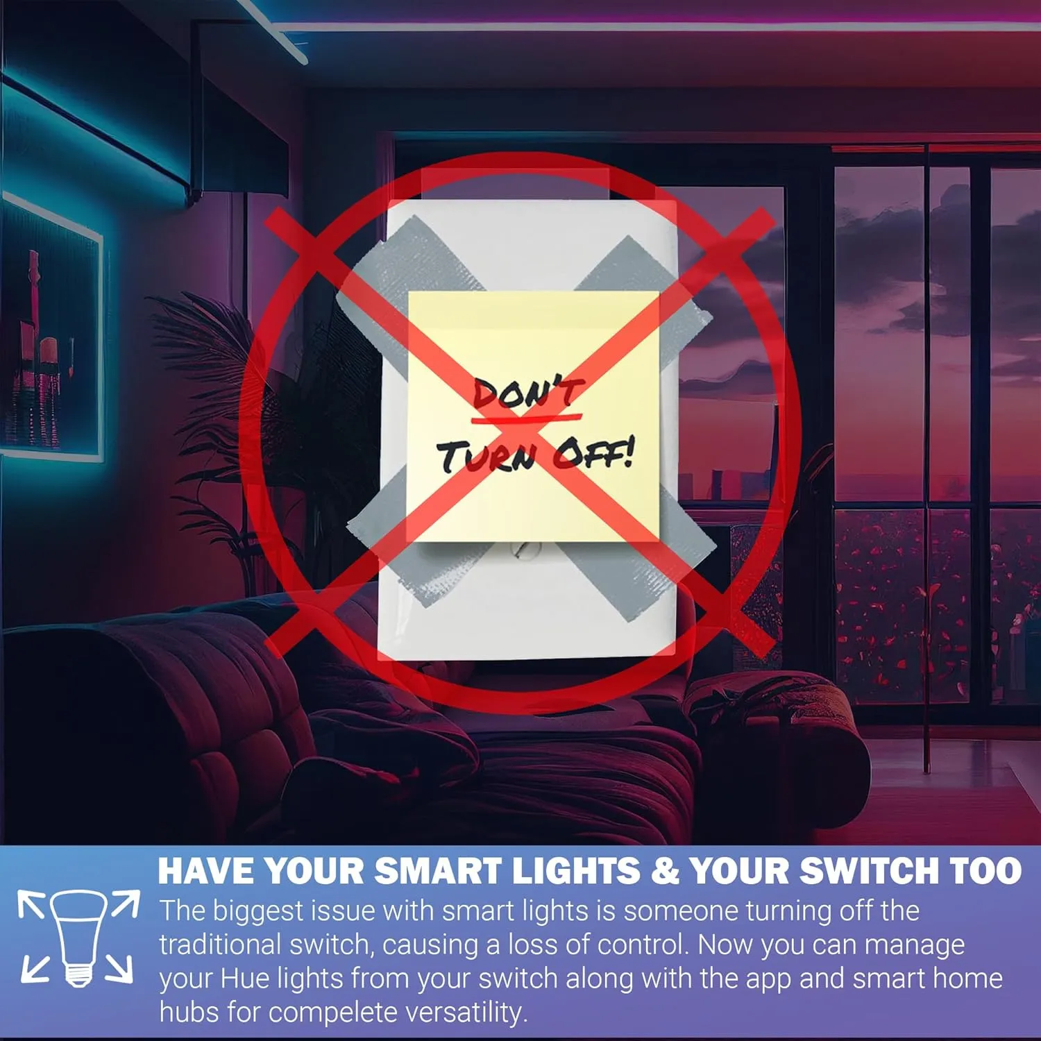 RunLessWire Click for Philips Hue Wireless Battery Free Dimming Smart Switch Friends of Hue Bulb Lighting Control Works with All Home Automation Hubs Through Bridge & App Self Powered - Ivory