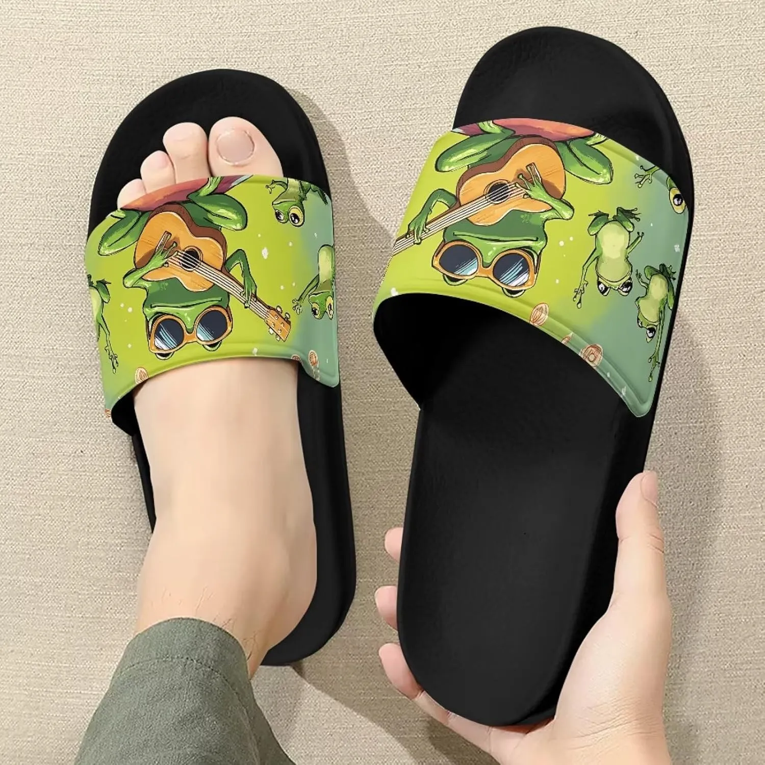 Slippers Sandals for Women EVA Flat Slides Anti-Slip House Shower Shoes Indoor Outdoor Open Toe Spa Pool Slides SizeUS 6-13.5