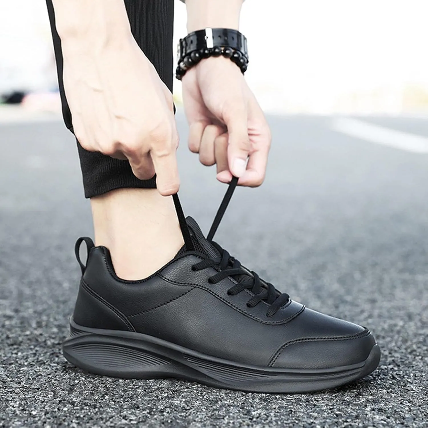 Sneakers for Women Leather Suede Casual Lace Up Non-Slip Walking Shoes Comfortable Tennis Running Shoes