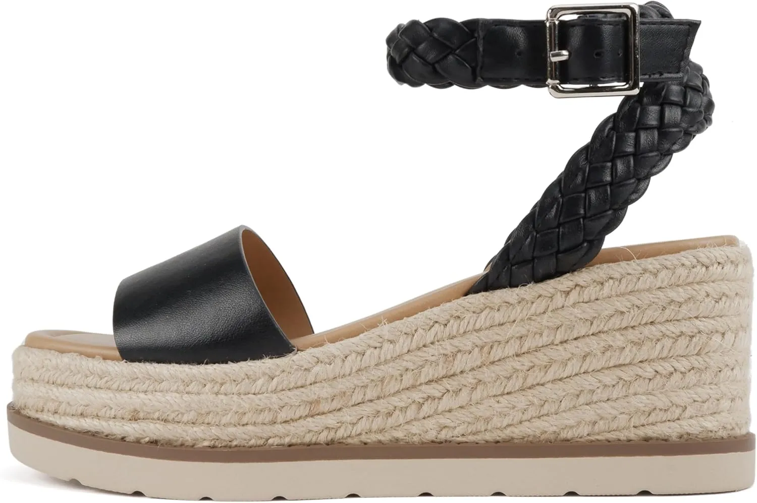 Soda “Emaline” ~ Women Square Toe Single Band Espadrille Wedge Sandal with Braided Ankle Strap