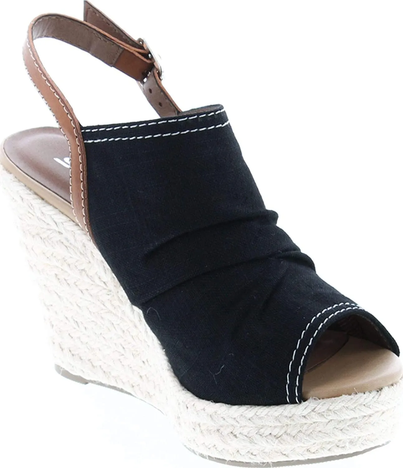Soda Jafari ~ Women Open Toe Ruched Canvas Espadrille Platform Wedge Heel Sandal