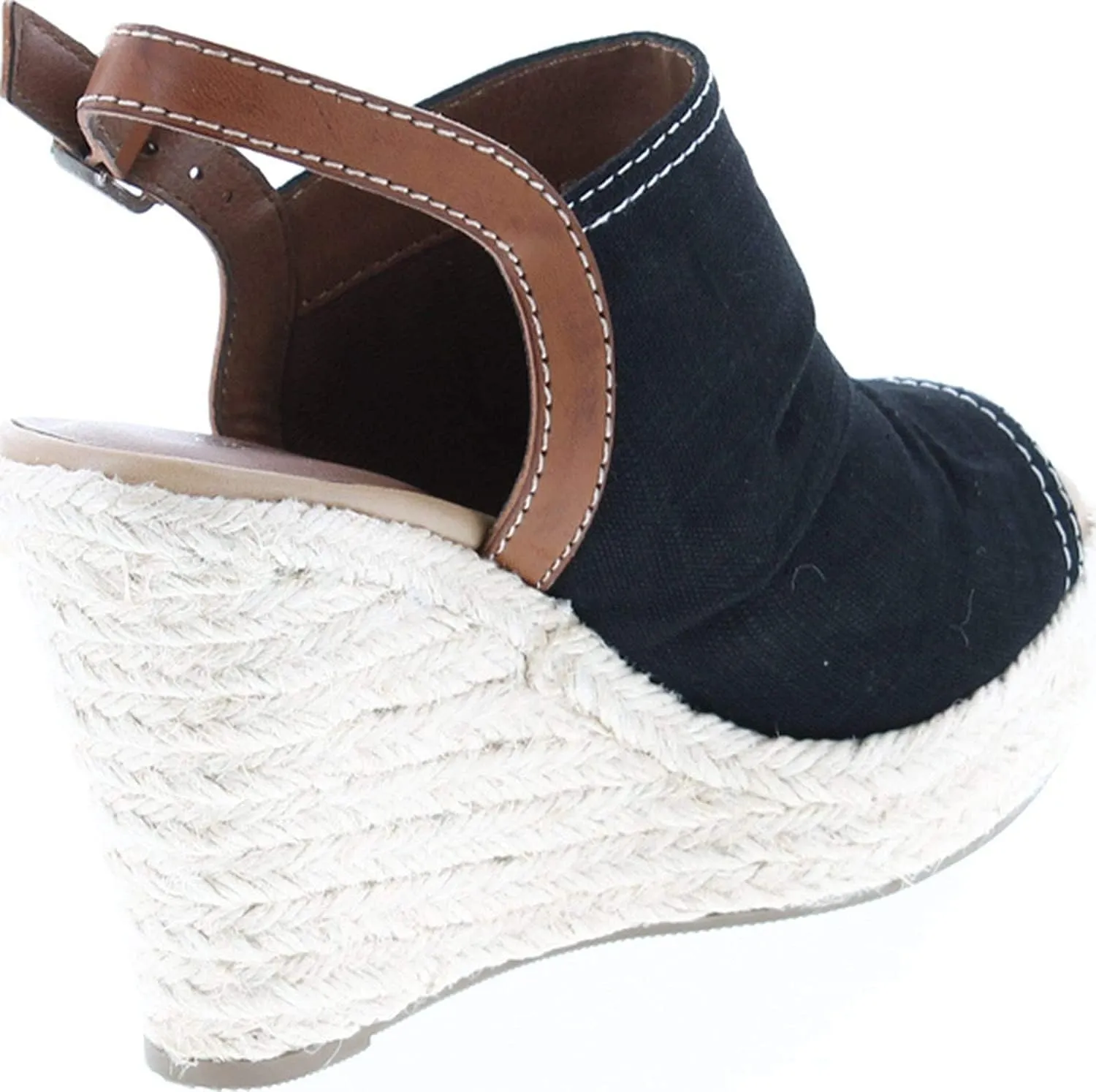 Soda Jafari ~ Women Open Toe Ruched Canvas Espadrille Platform Wedge Heel Sandal