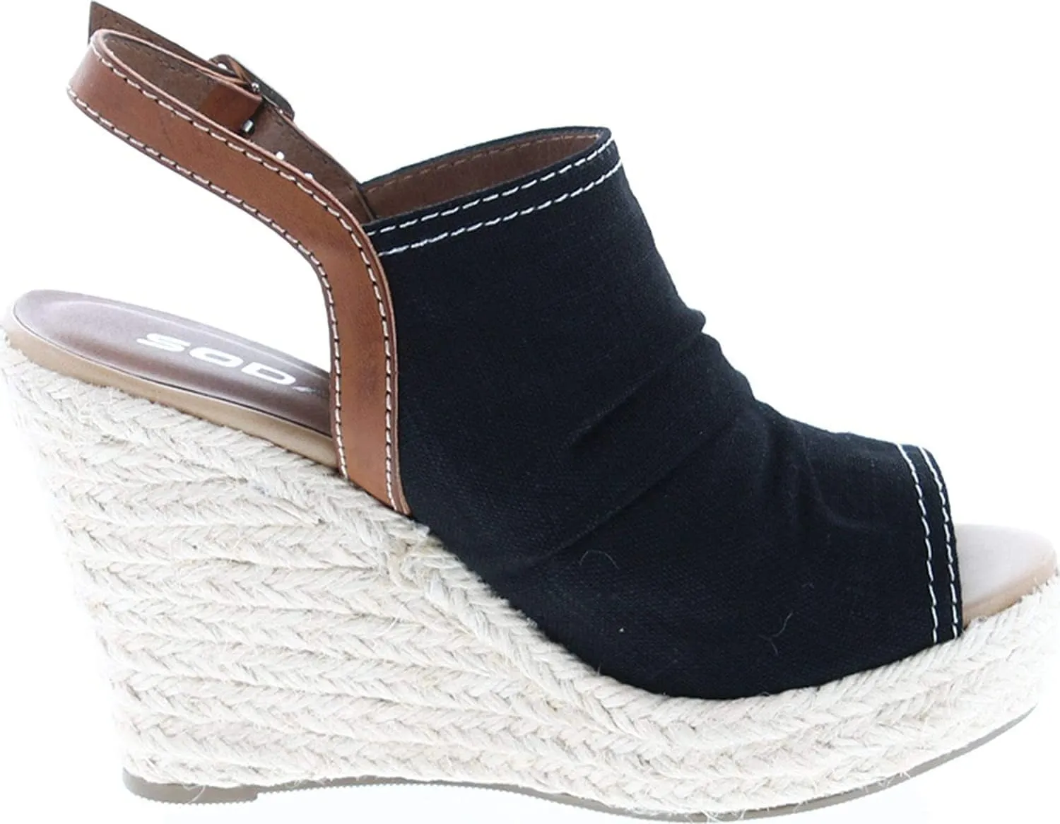 Soda Jafari ~ Women Open Toe Ruched Canvas Espadrille Platform Wedge Heel Sandal