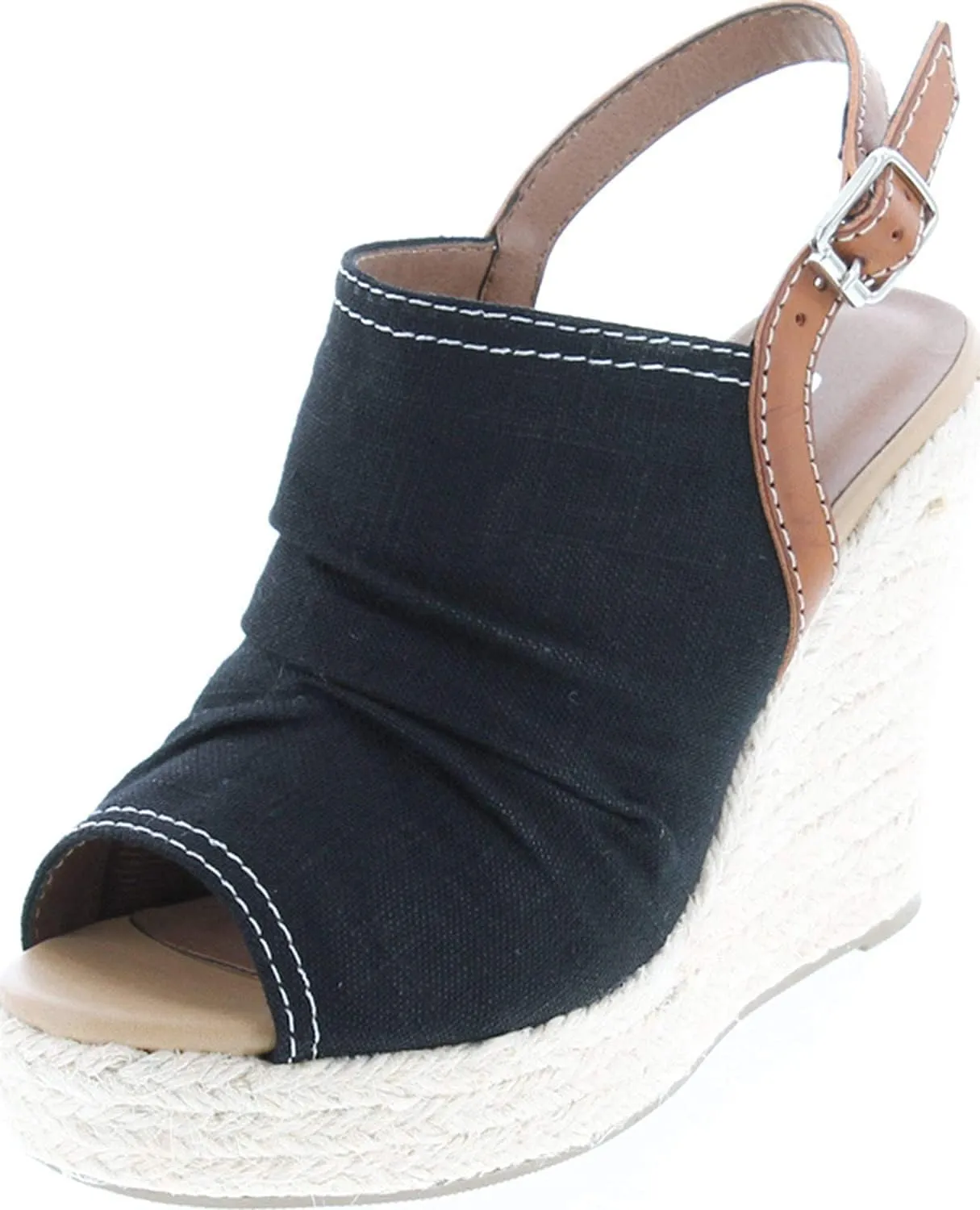 Soda Jafari ~ Women Open Toe Ruched Canvas Espadrille Platform Wedge Heel Sandal