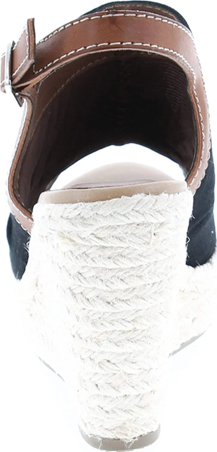 Soda Jafari ~ Women Open Toe Ruched Canvas Espadrille Platform Wedge Heel Sandal