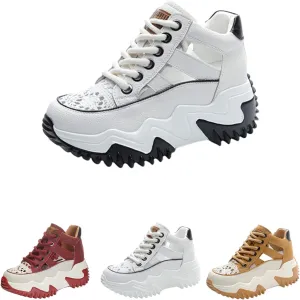 SOLPNOW Women's Leather Breathable Platform Sneakers,Summer Lace-Up Non-Slip Hollow Sandals,Outdoor Hiking Workout Driving Shoes