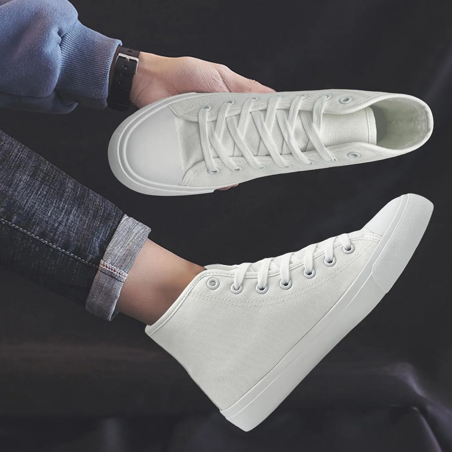 soofylia Womens High Top Canvas Sneakers,Unisex Fashion Lace-up Fuzzy Canvas Shoes,Casual Tennis Walking Shoes for Men
