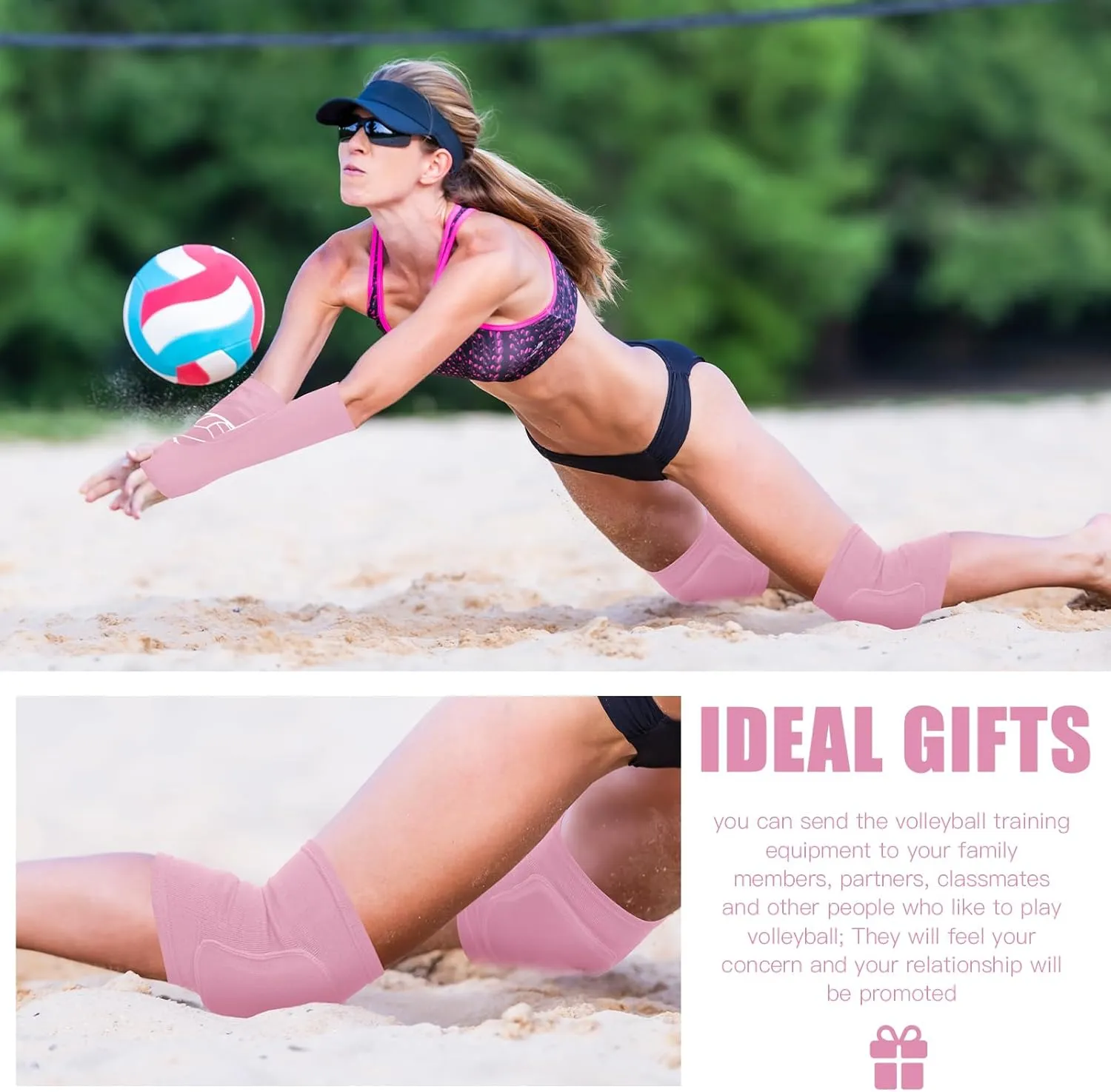 Sosation 2 Set Volleyball Knee Pads and Volleyball Arm Sleeves with Protection Pad Compression Forearm Wrist Guard with Thumb Hole Soft Breathable for Hitting Passing