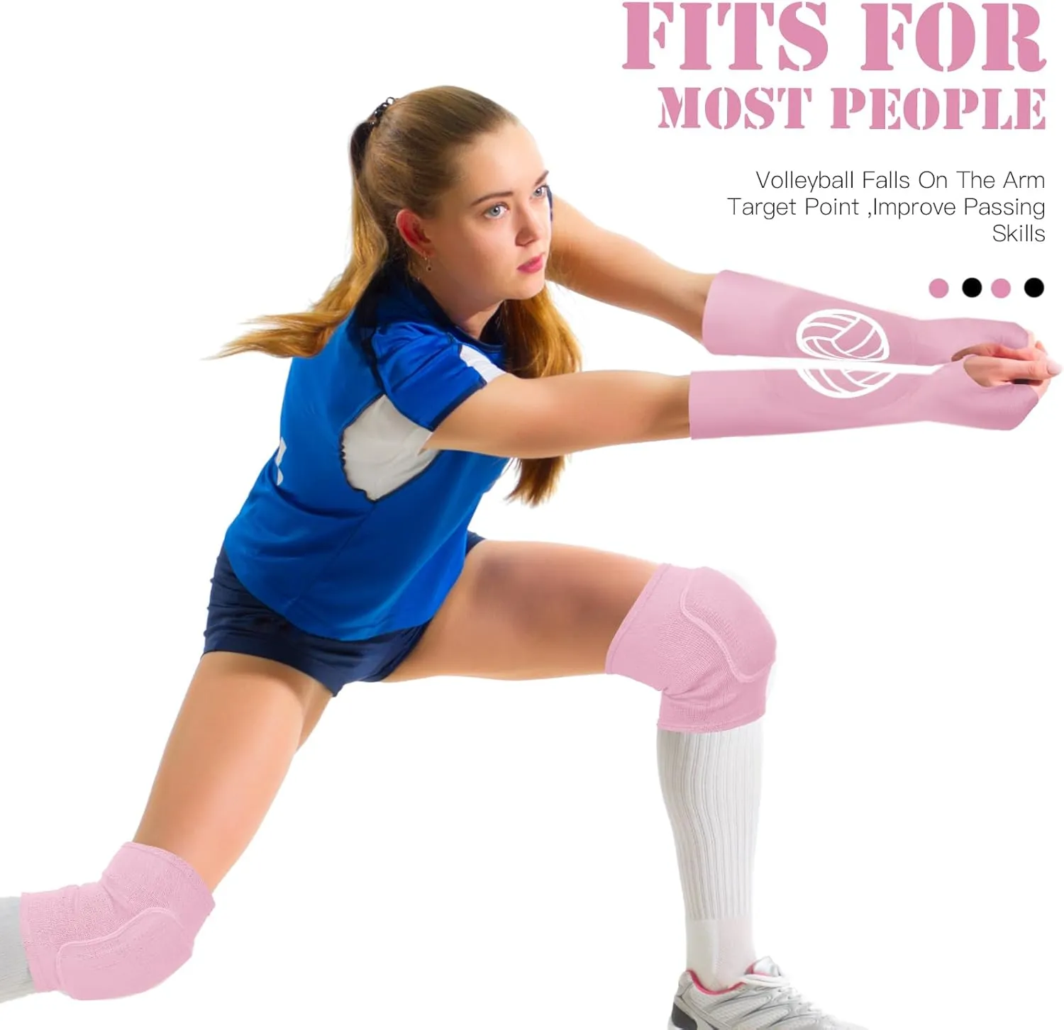Sosation 2 Set Volleyball Knee Pads and Volleyball Arm Sleeves with Protection Pad Compression Forearm Wrist Guard with Thumb Hole Soft Breathable for Hitting Passing