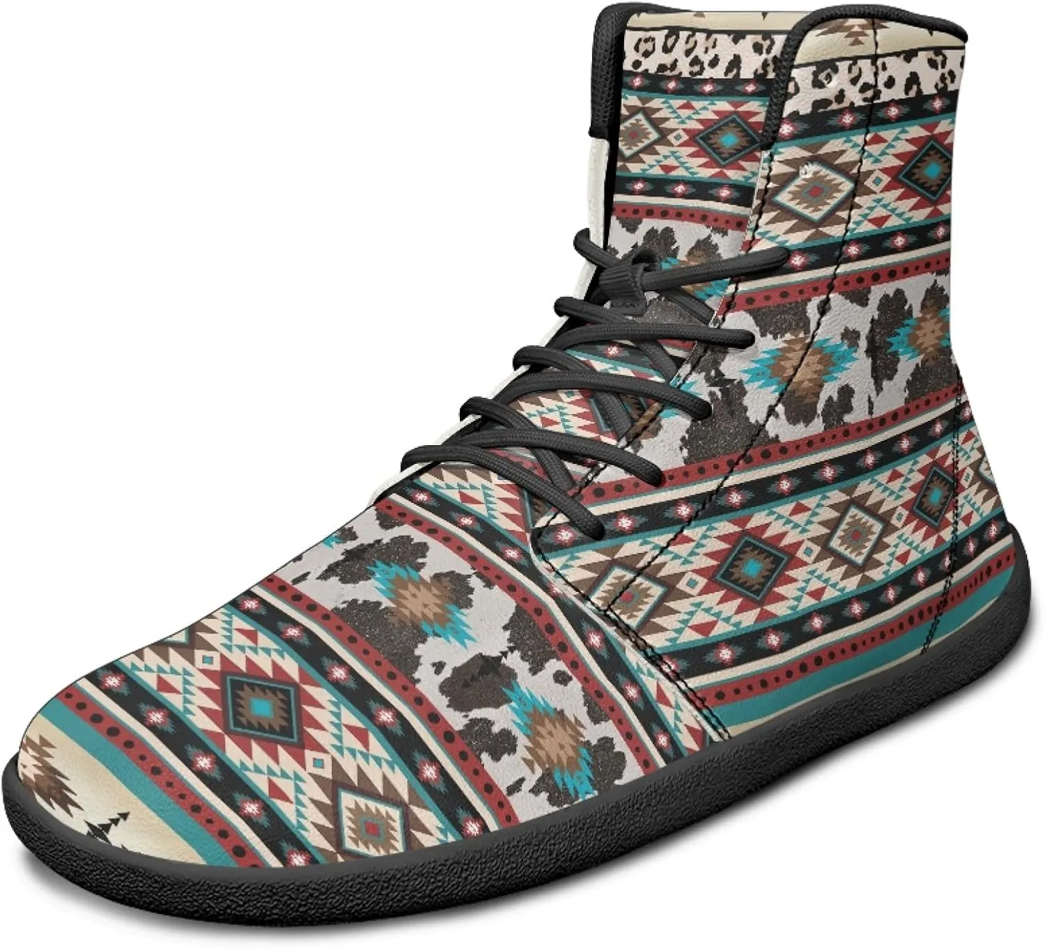 Stylish Print PU Leather High Top Barefoot Sneakers Shoes for Men Women