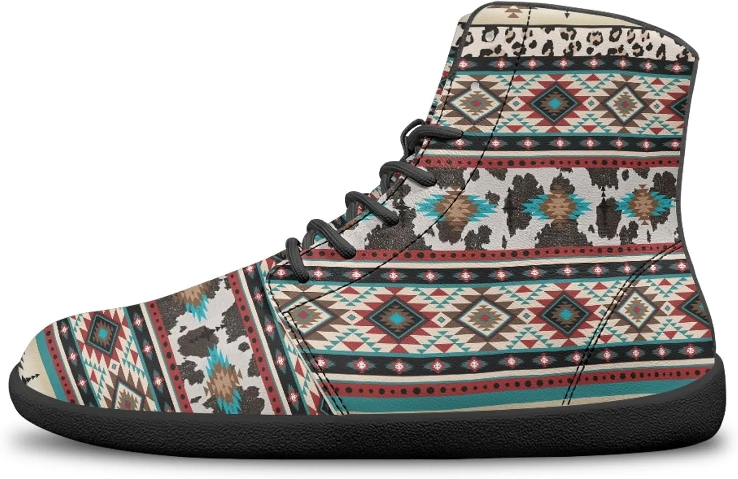 Stylish Print PU Leather High Top Barefoot Sneakers Shoes for Men Women