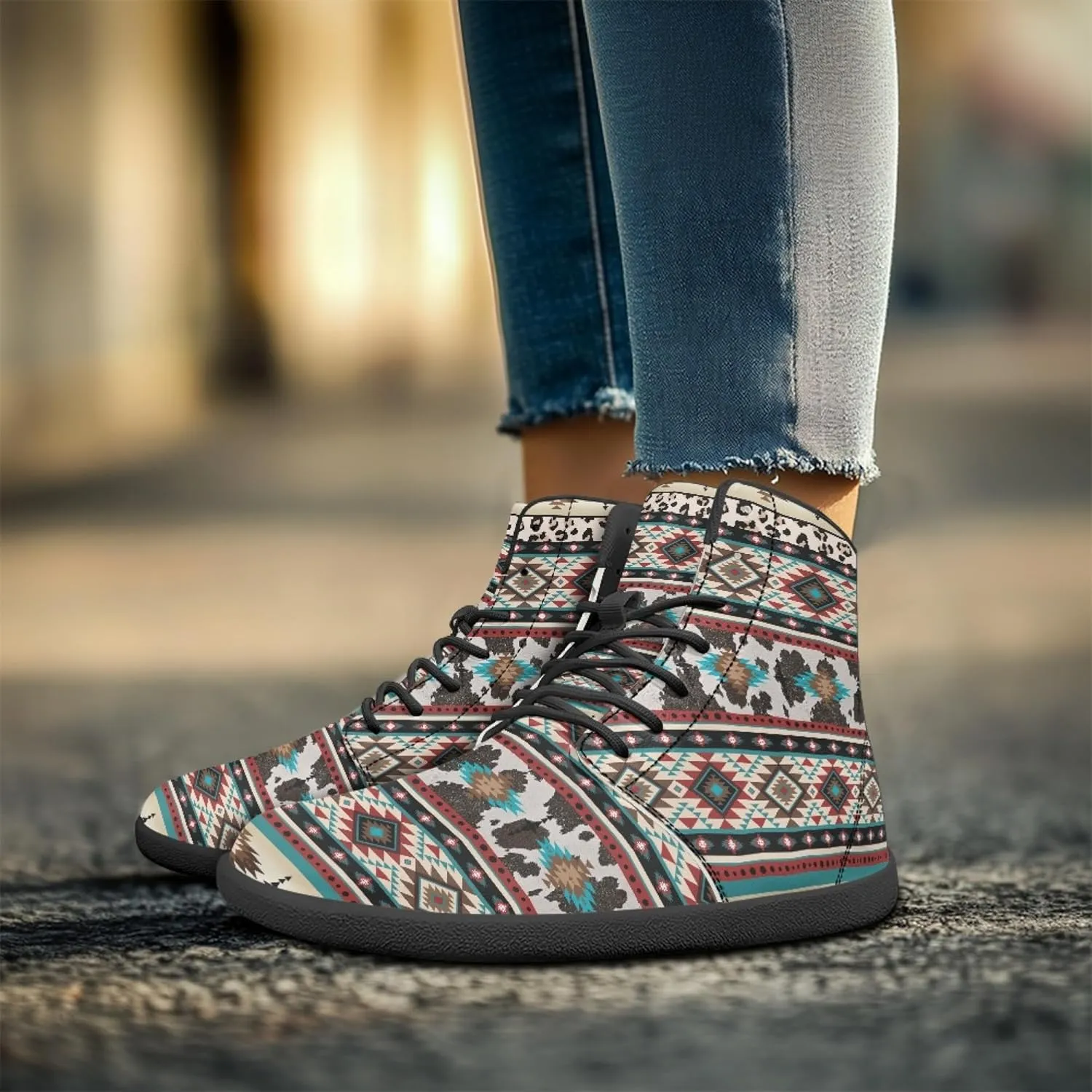 Stylish Print PU Leather High Top Barefoot Sneakers Shoes for Men Women