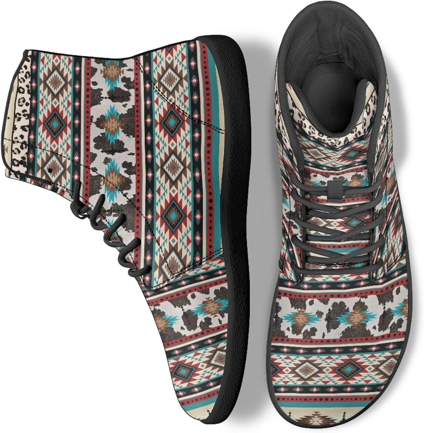 Stylish Print PU Leather High Top Barefoot Sneakers Shoes for Men Women