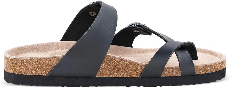 TF STAR Adjustable Sandals, Flat Leather Casual Slippers for Women & Ladies, Flip-Flops Ring Open-Toe Slide Cork Footbed for Teenagers/Girls