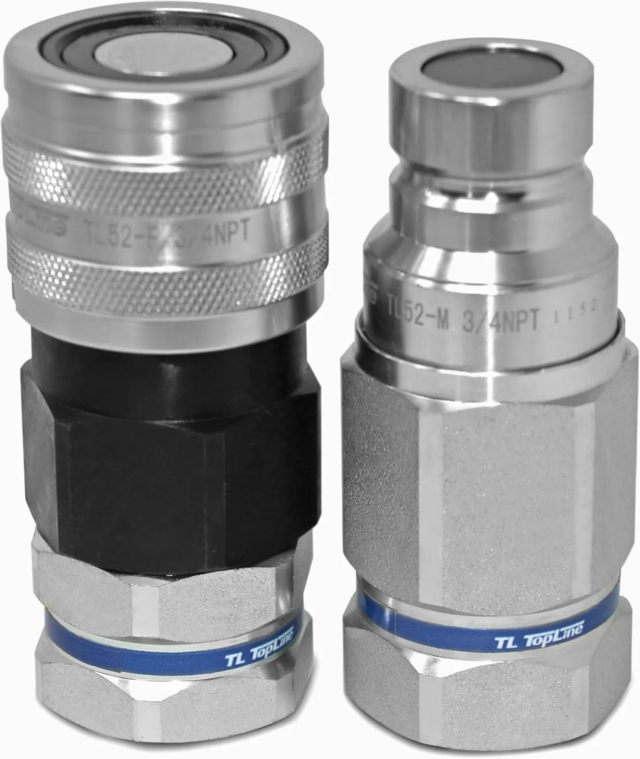 TL Topline 3/4" Body with 1" NPT Thread | High Flow Flat Face Hydraulic Quick Connect Coupler | Skid Steer Bobcat Attachment | ISO 16028 Heavy-Duty Coupling with Dust Caps | Model TL50