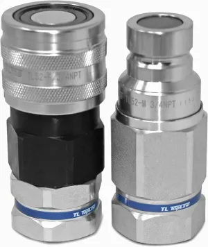 TL Topline 3/4" Body with 1" NPT Thread | High Flow Flat Face Hydraulic Quick Connect Coupler | Skid Steer Bobcat Attachment | ISO 16028 Heavy-Duty Coupling with Dust Caps | Model TL50