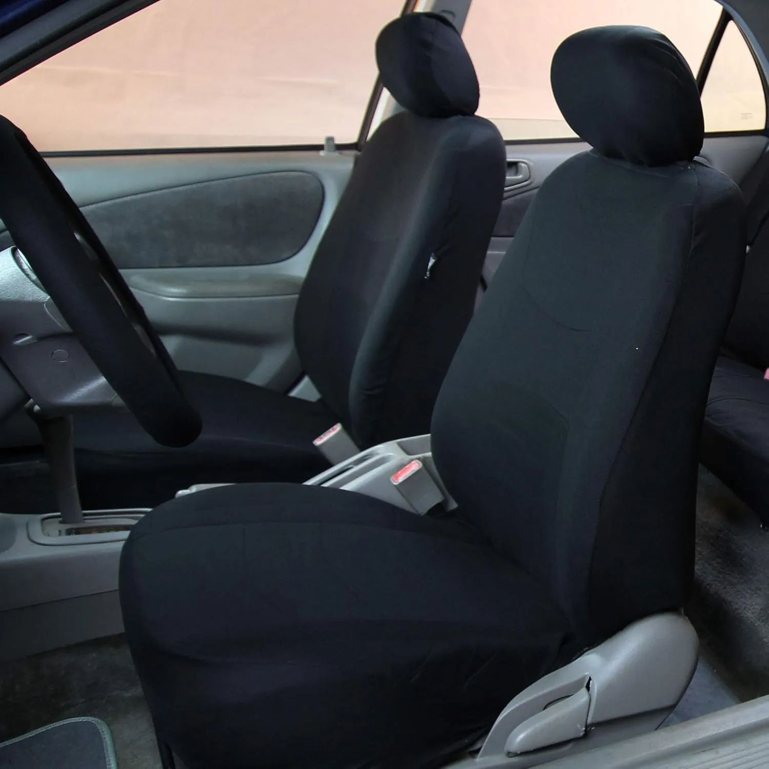 TLH Light & Breezy Flat Cloth Seat Covers Front, Airbag Compatible-Universal Fit for Cars, Auto, Trucks, SUV (Black)