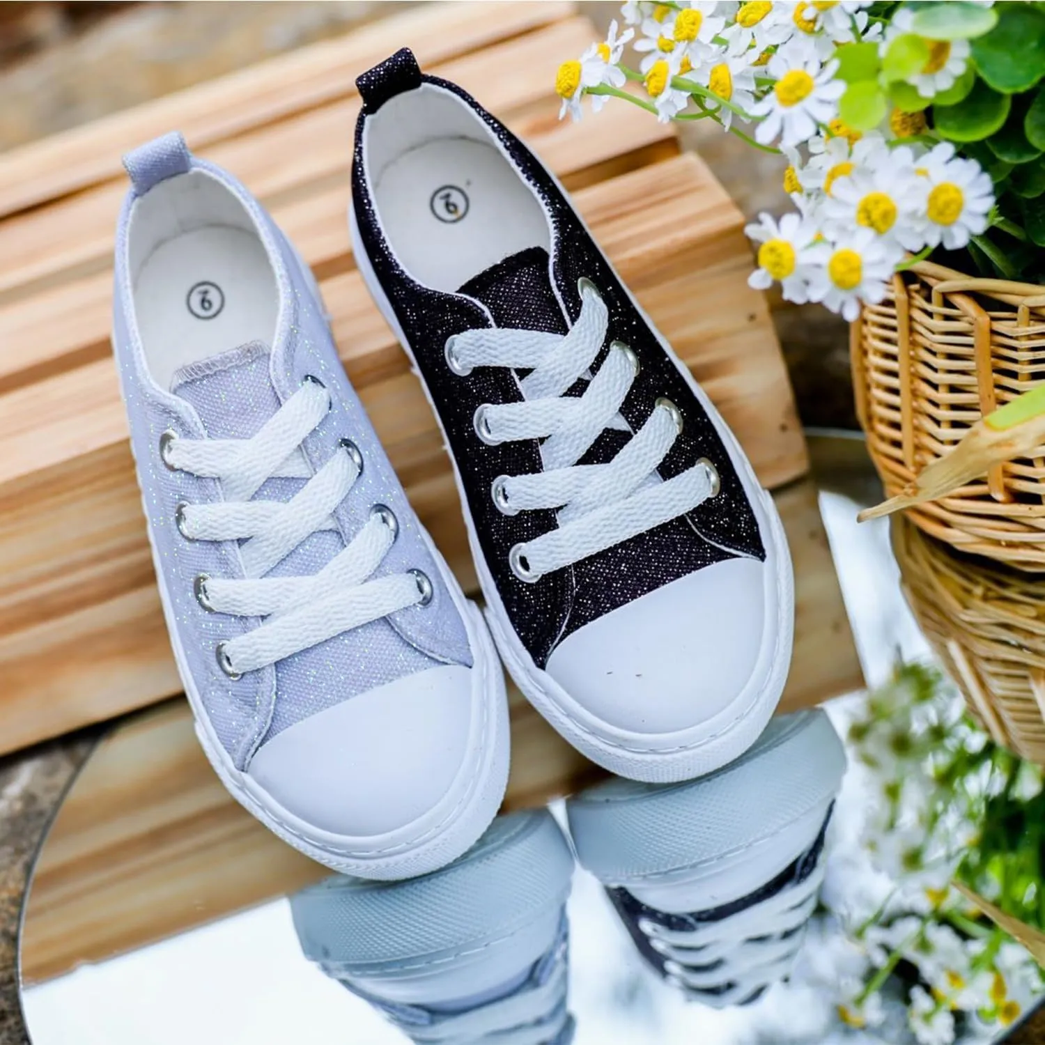 ToandonToddler Kids Sneakers Sparkle Fashion Glitter Sequins Canvas Shoes