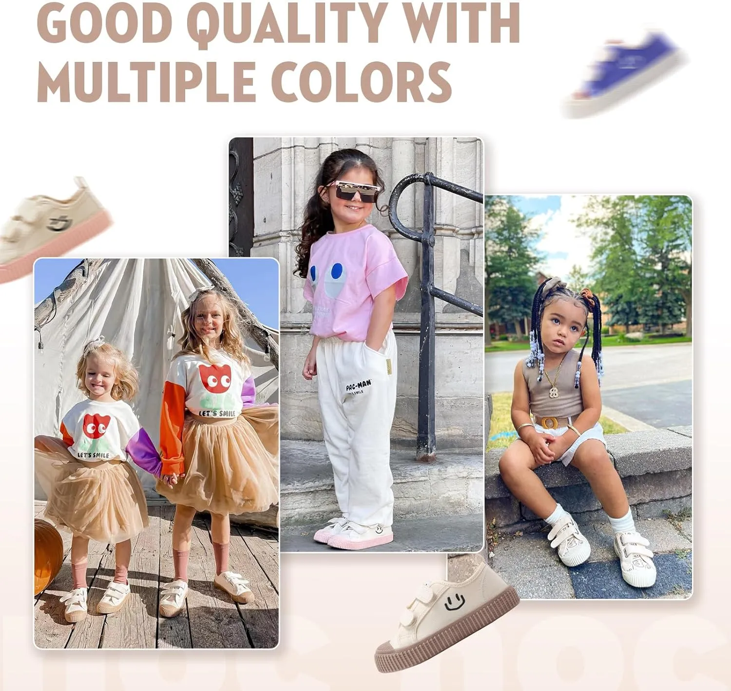 Toddler Shoes for Boys & Girls, Canvas Dual Hook and Loops Sneakers with Candy-Colored Sole