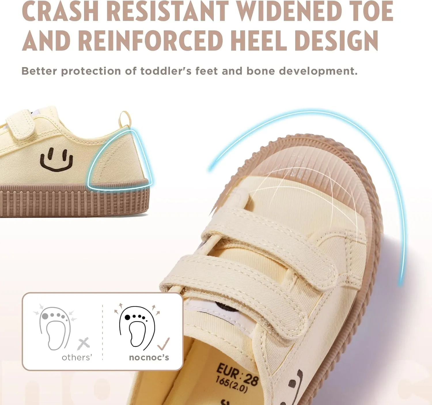 Toddler Shoes for Boys & Girls, Canvas Dual Hook and Loops Sneakers with Candy-Colored Sole