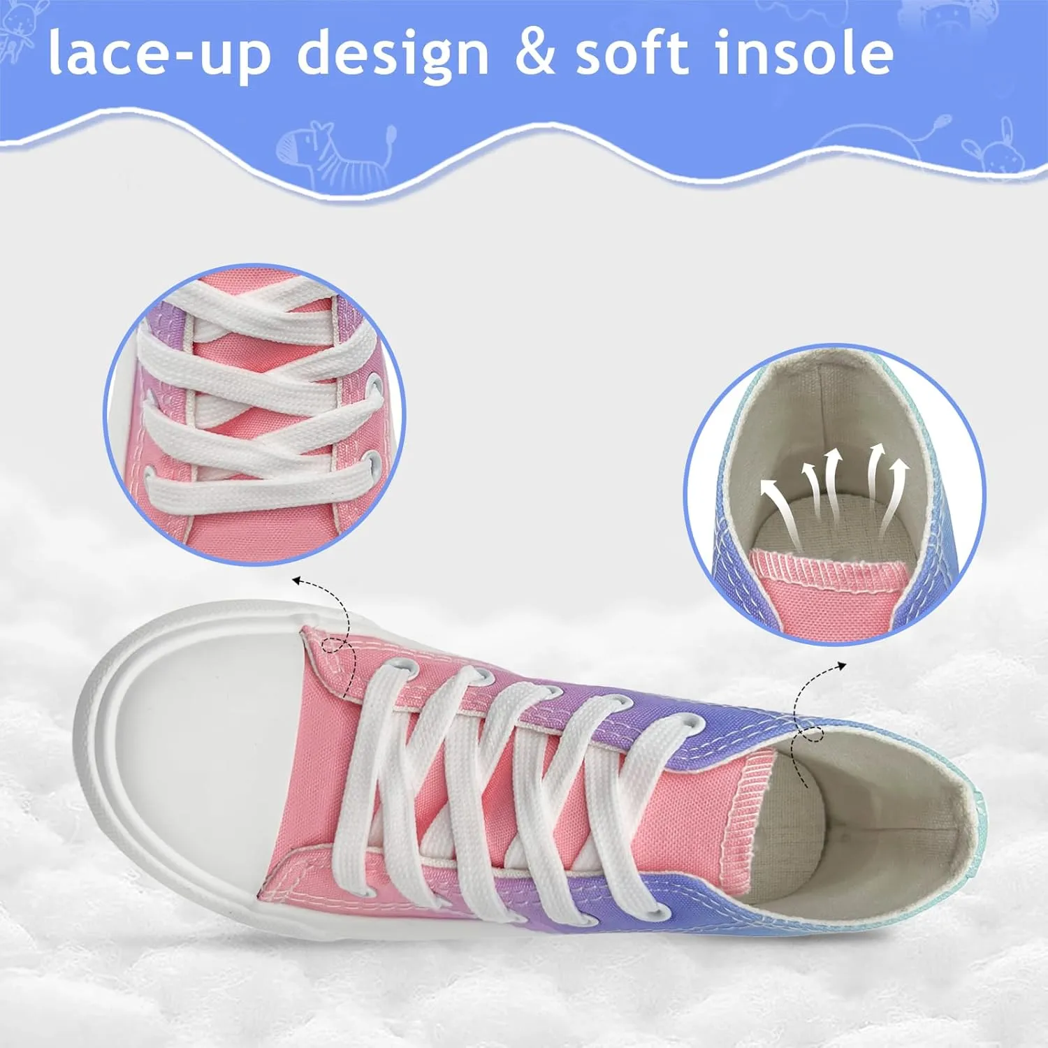 Toddler Sneakers for Girls Boys High Top Kids Lace Up Canvas Fashion Shoes Comfortable Classic Casual Running Walking Shoe