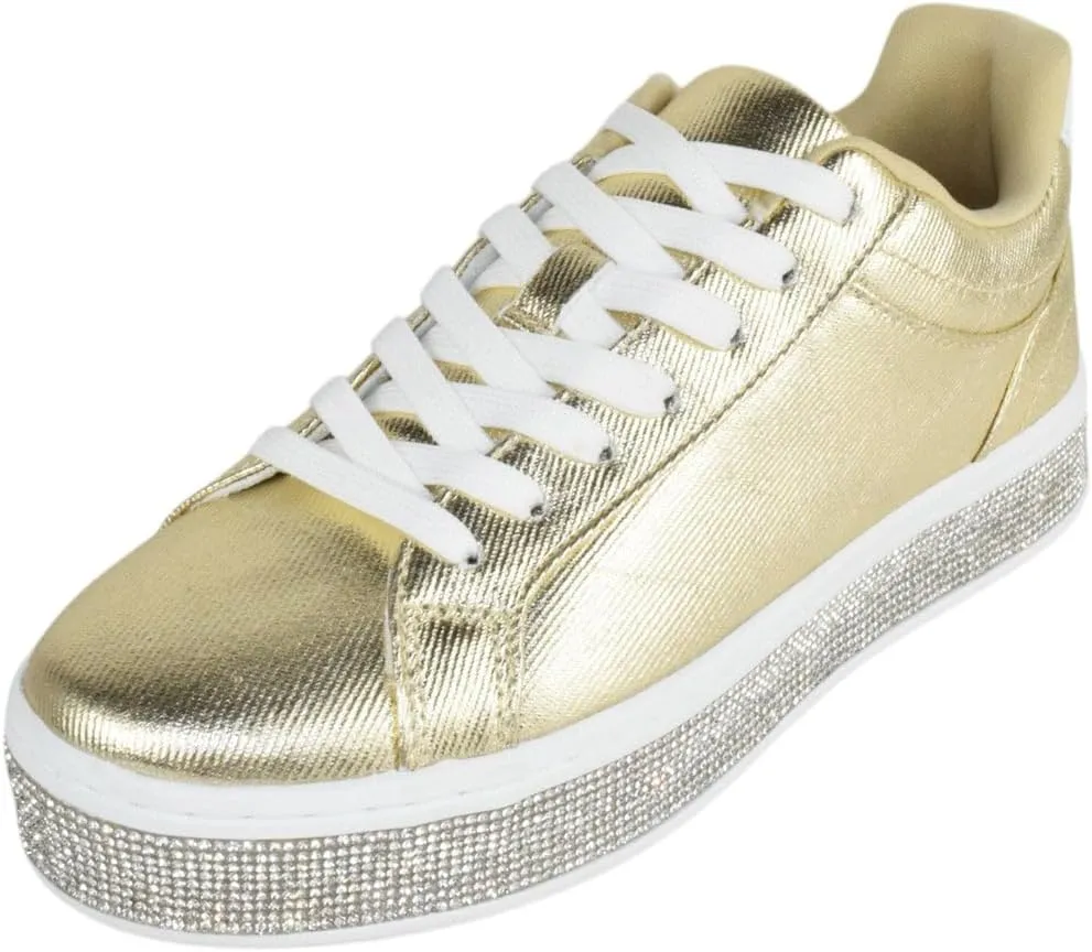 TOP Moda Shoes Women Flat Fashion Platform Sneakers Crystals Rhinestone Bling Lace Up Aerie-1