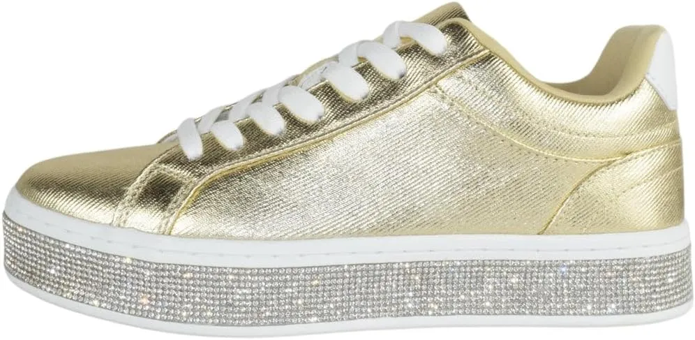TOP Moda Shoes Women Flat Fashion Platform Sneakers Crystals Rhinestone Bling Lace Up Aerie-1