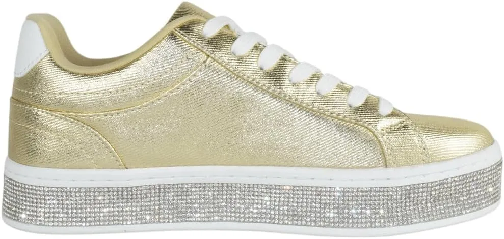 TOP Moda Shoes Women Flat Fashion Platform Sneakers Crystals Rhinestone Bling Lace Up Aerie-1
