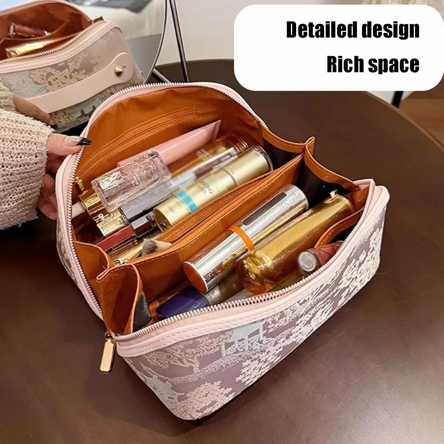 Travel Makeup Bag,Open Flat Toiletry Bag Make Up Organizer With Divider And Handle For Women(A)
