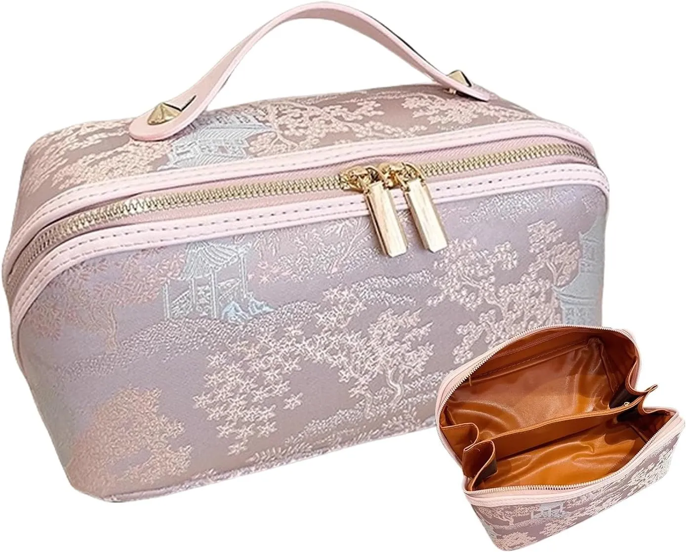 Travel Makeup Bag,Open Flat Toiletry Bag Make Up Organizer With Divider And Handle For Women(A)