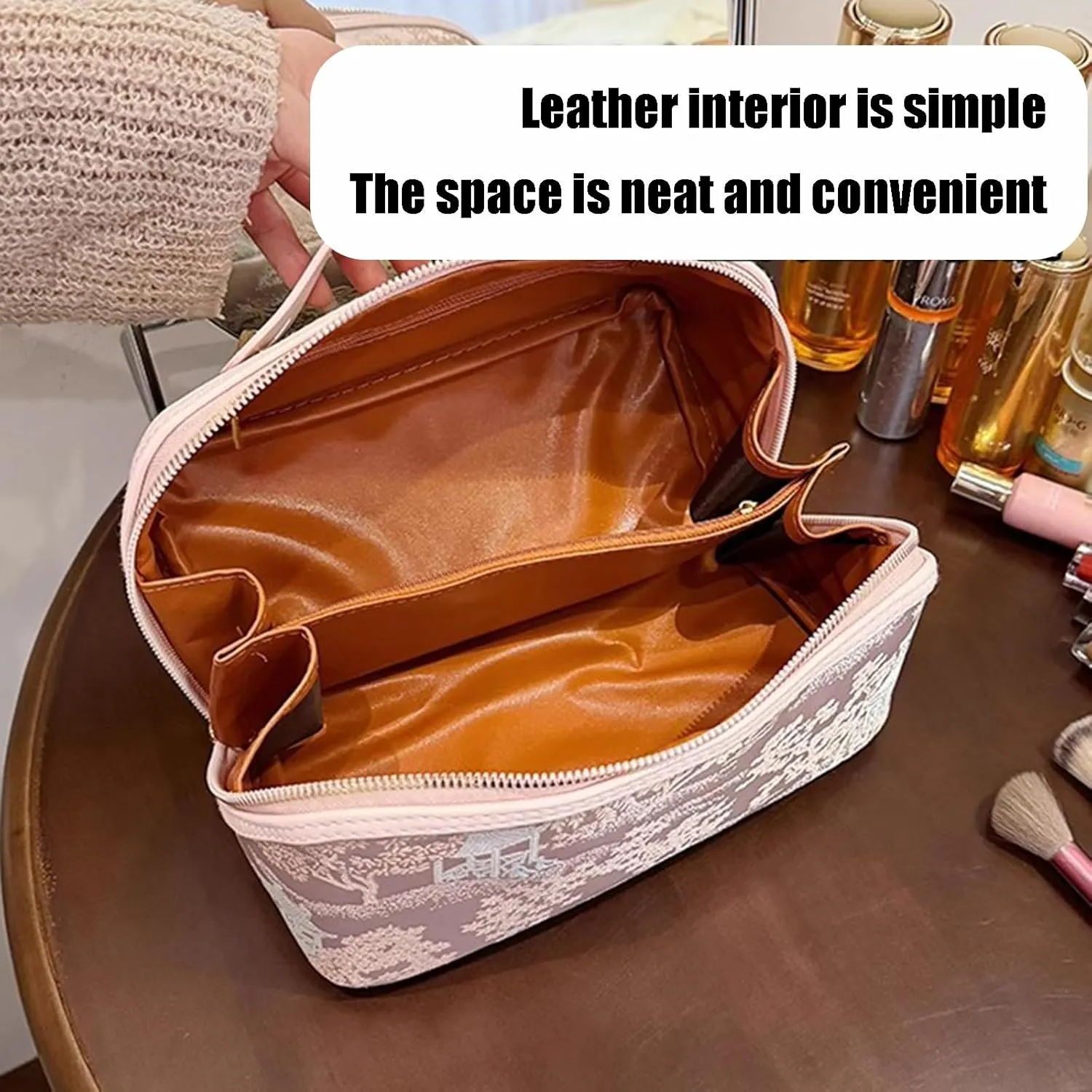 Travel Makeup Bag,Open Flat Toiletry Bag Make Up Organizer With Divider And Handle For Women(A)
